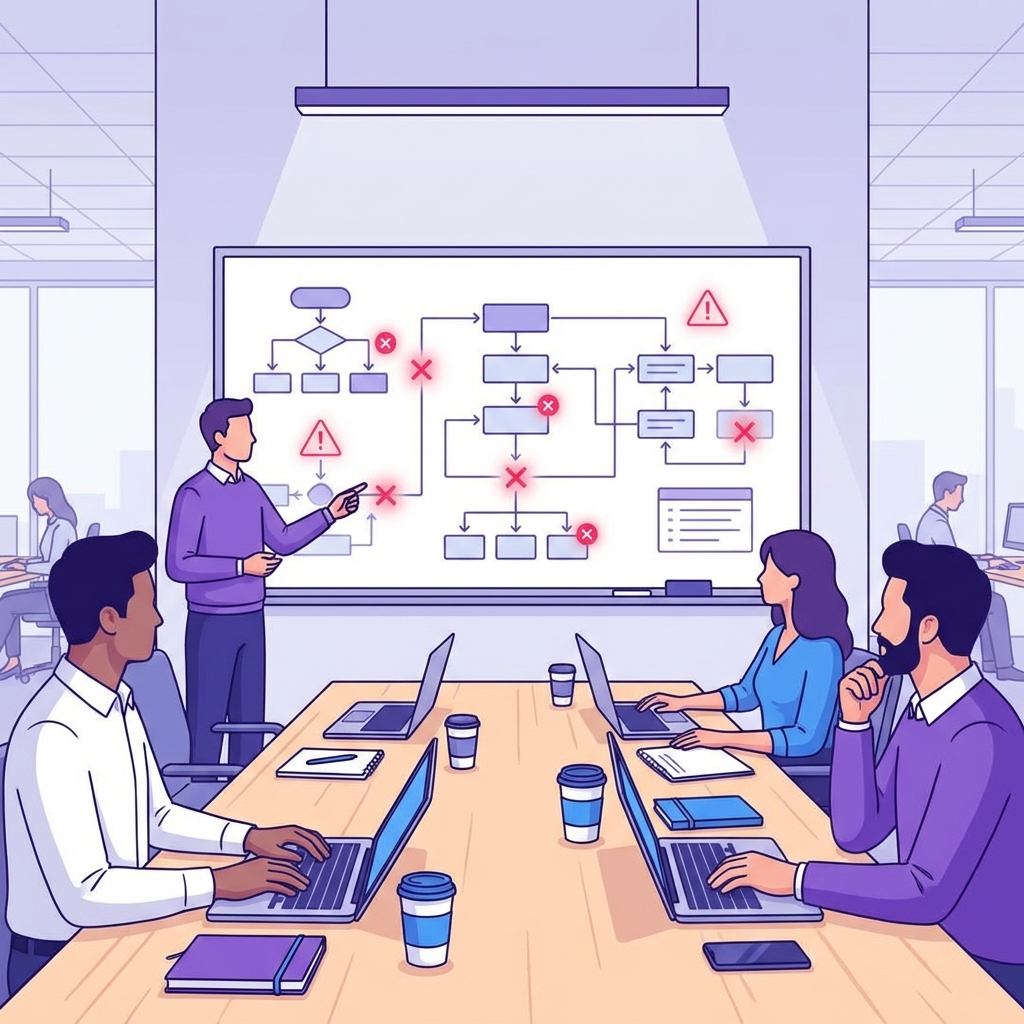 System failure diagrams on a whiteboard